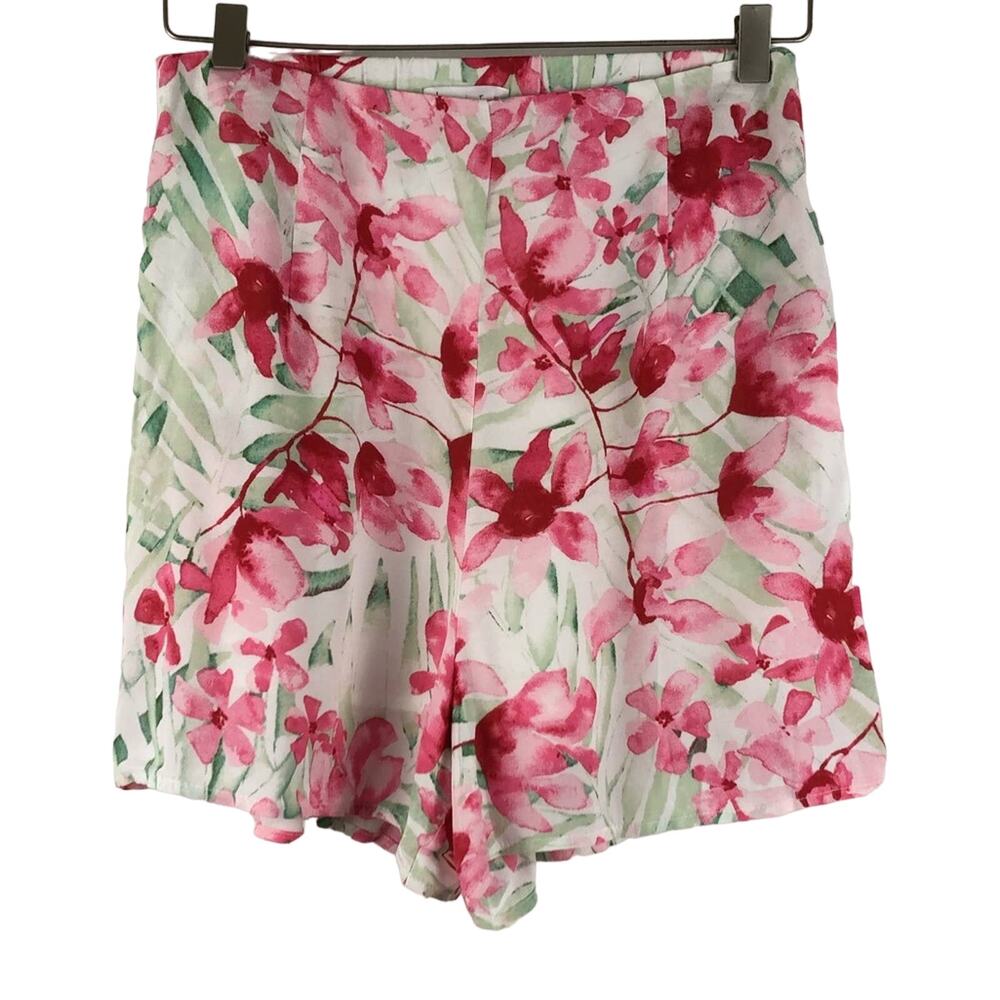 LEITH High Waist Watercolor Floral Shorts Small Pink Flowers NWO Summer Colorful